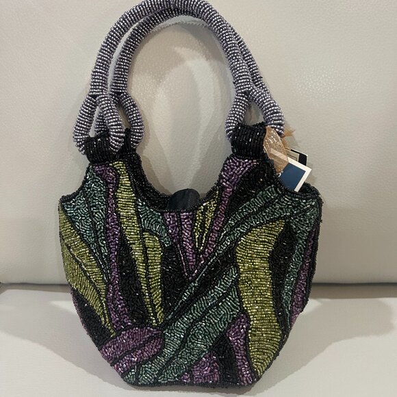 Handcrafted in India Beaded Bag Abstract. Colorful Design Mini Tote NWT Tik Tok - Picture 3 of 3